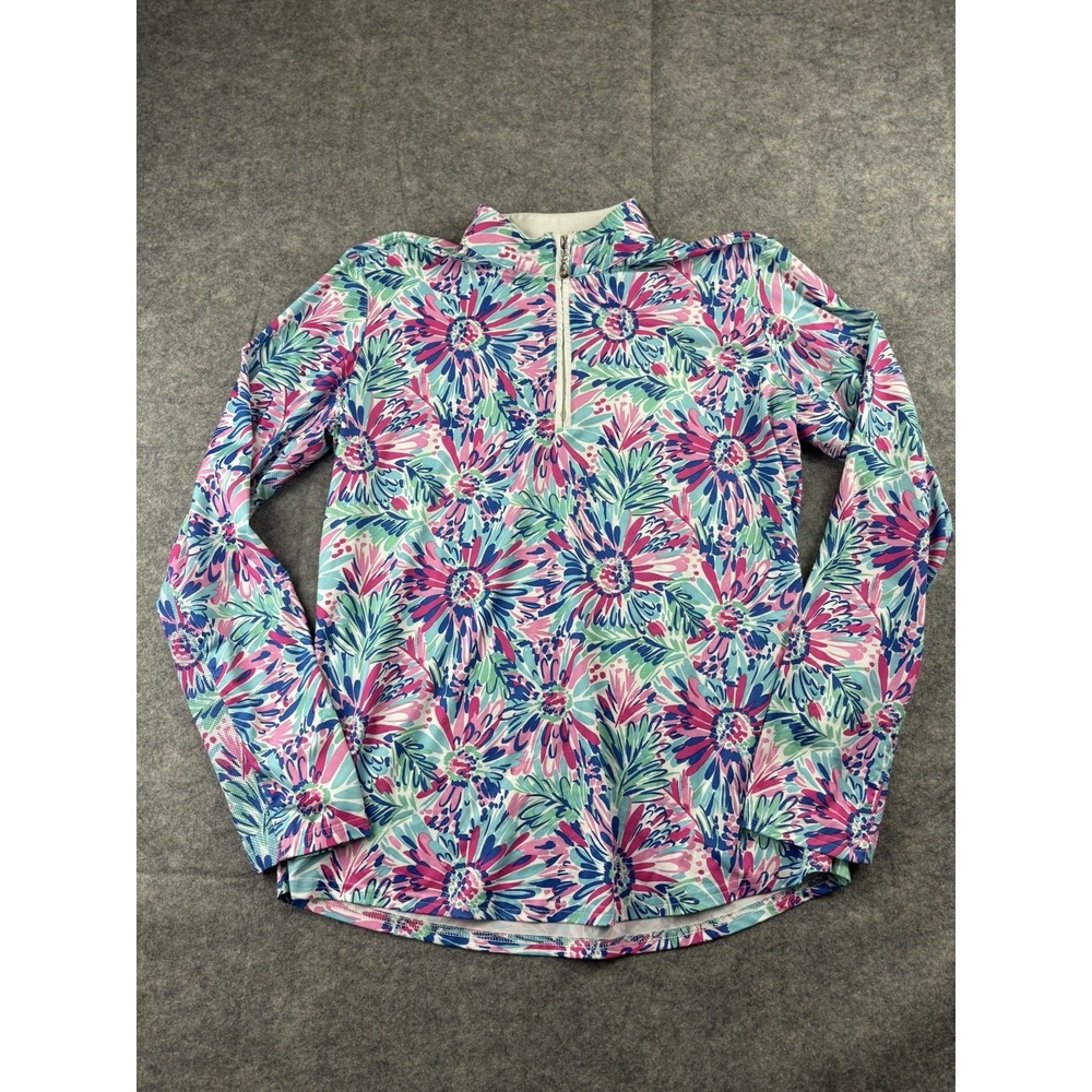 San Soleil Women's L 1/4 Zip Golf Long Vented Sleeve UPF 50 Floral‎ Pullover Top